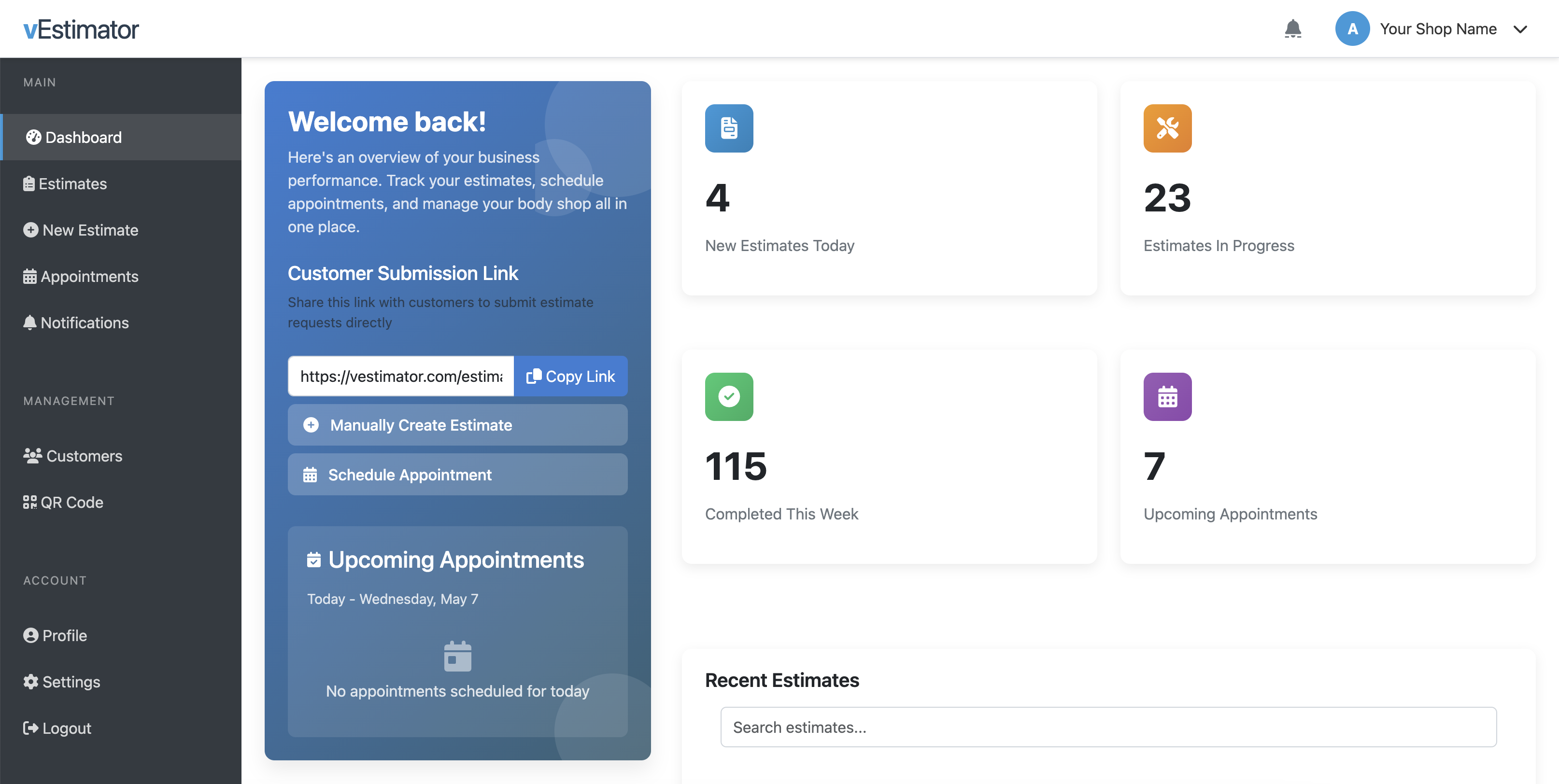 Shop Dashboard Preview